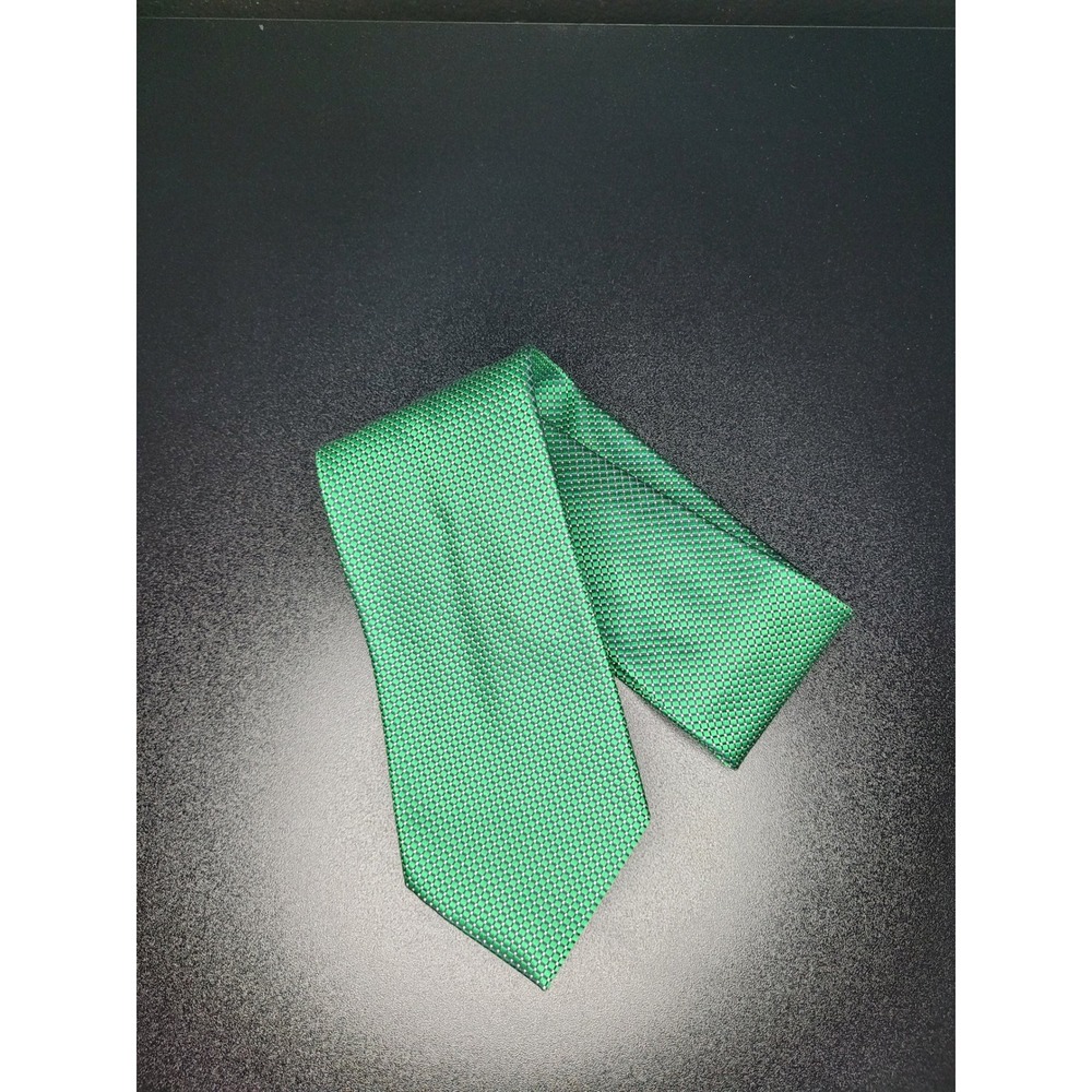 Ermenegildo Zegna Men's Necktie Green Micro-check Silk 3.75" x 58" Excellent - Picture 4 of 4